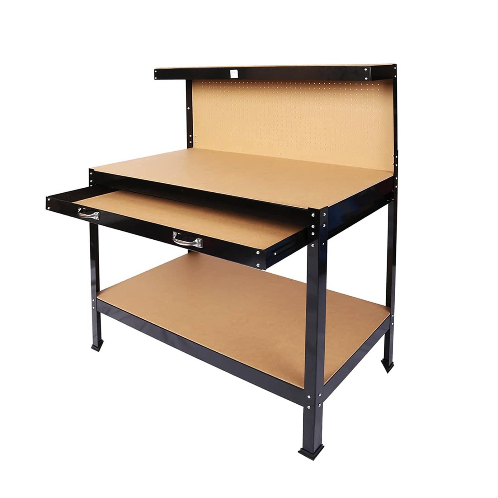 63" Tools Cabinet Working Tables Tool Storage Workshop Drawers and Pegboard