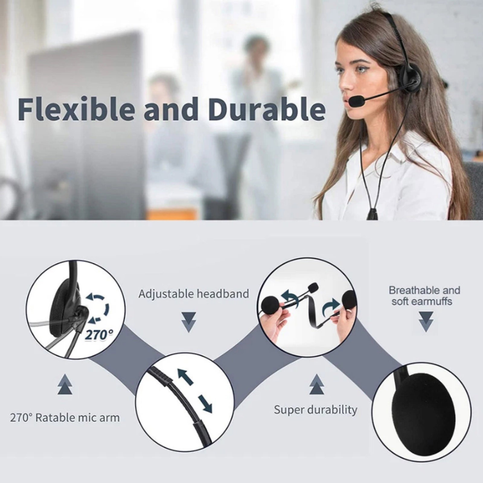 Lightweight Computer Headset With USB Connector For Call Center Use Work Office