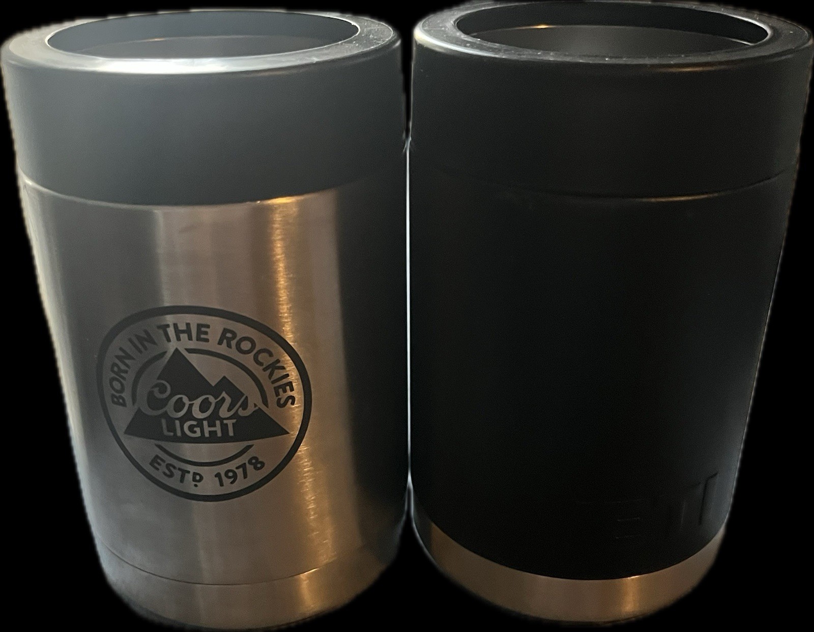 YETI Rambler Colster Lot Of 4! Black + Coors Light Branded Silver Can Insulators