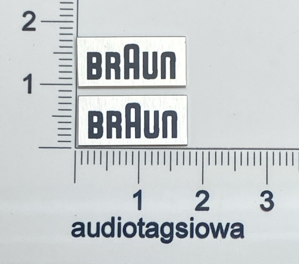 Braun Speaker Badge Logo Pair 7x17mm Silver Aluminum Custom Made