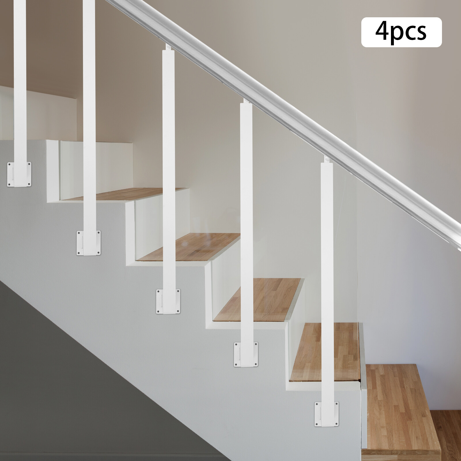 Square Steel Stair Baluster Posts Set Of 4 White 8 × 8 × 90cm Adjustable Top