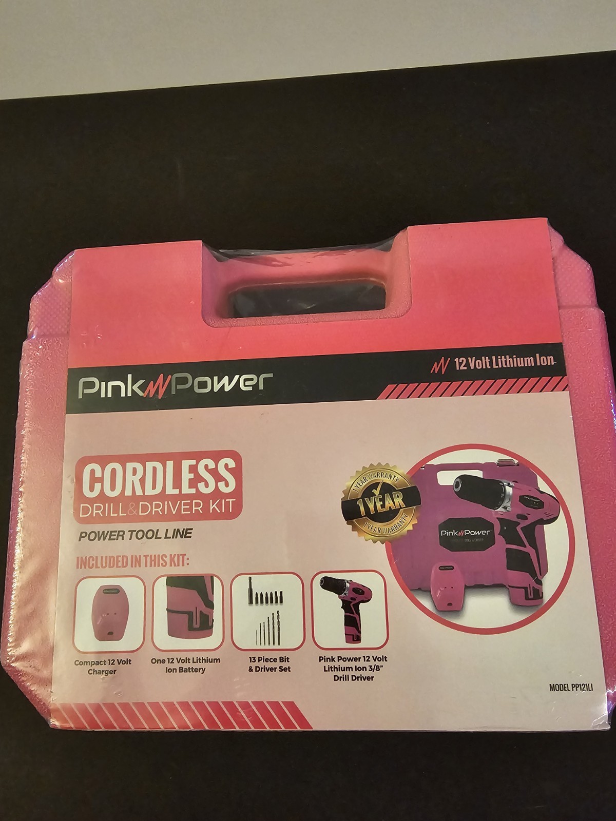 PINK POWER PP121LI 12 VOLT LITH ION DRILL DRIVER W/ CASE, DRILL BIT SET, CHARGER