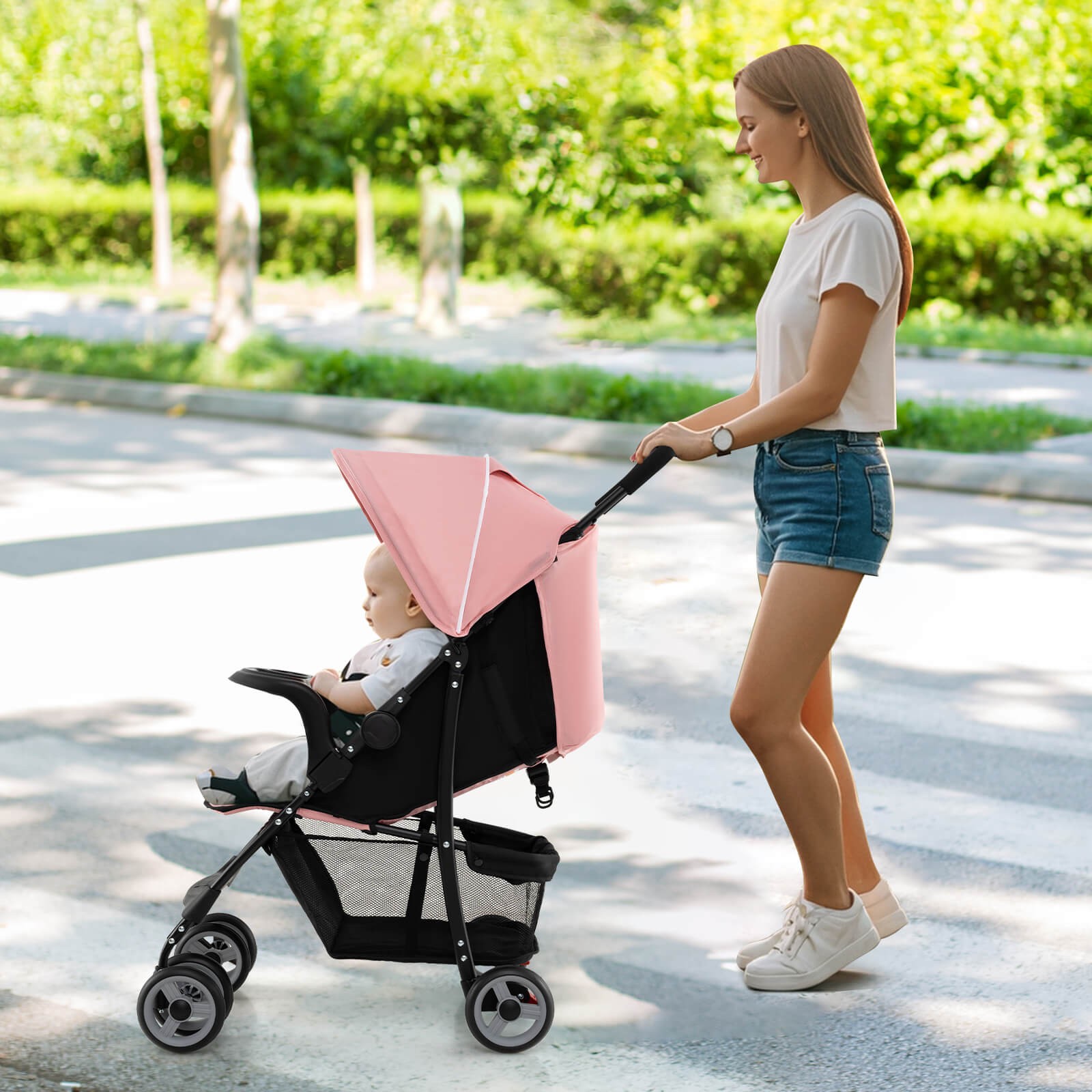 Foldable Lightweight Baby Stroller Kids Travel Pushchair 5-Point Safety System