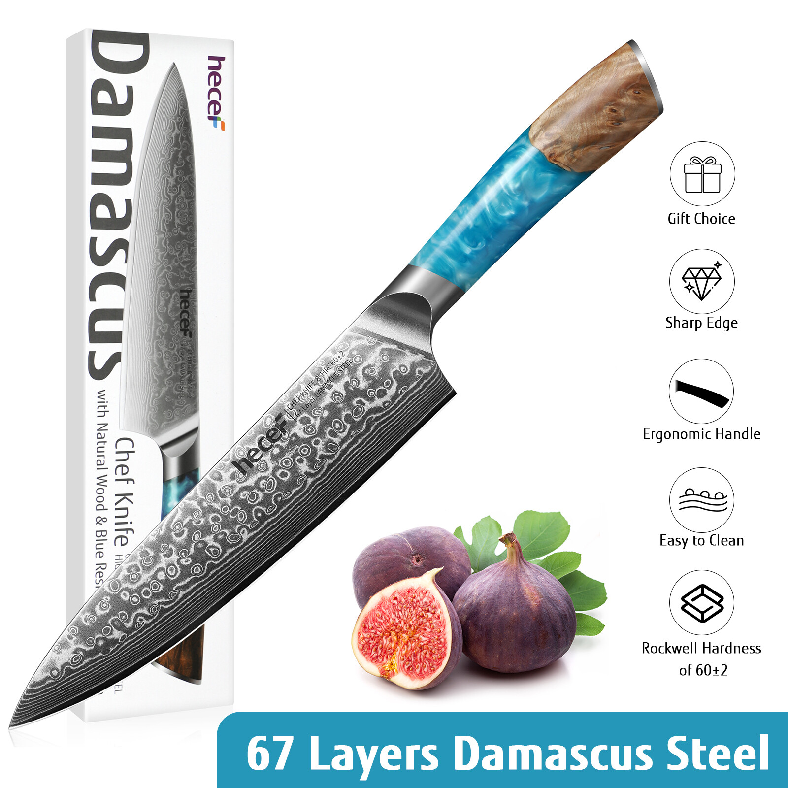 Professional Japanese Chef Knife Ultra Sharp 8in Damascus Steel Knife ABS Sheath
