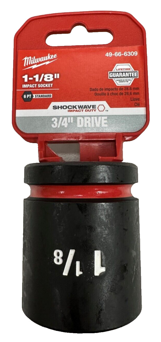 Milwaukee 49-66-6309 3/4" Drive Standard Length Impact Socket 1-1/8" 6 Point