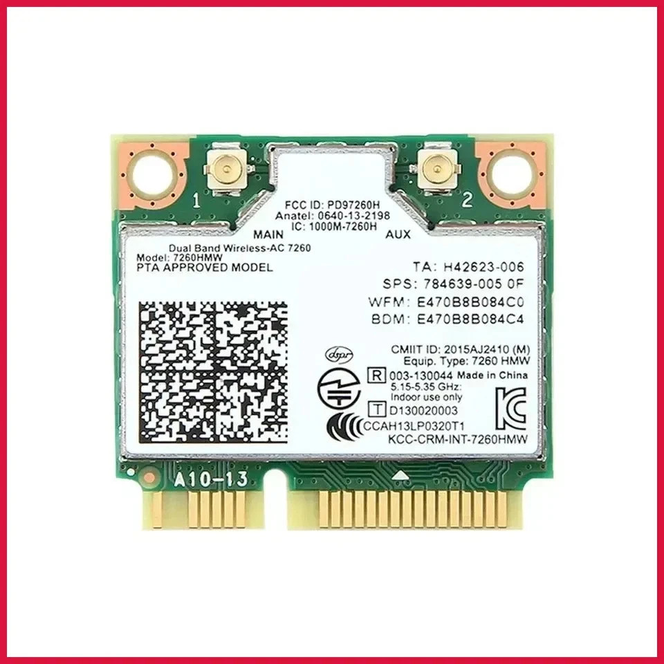 Intel 7260HMW Dual-Band Wireless-AC Card, 802.11ac WiFi + Bluetooth 4.0 for PC