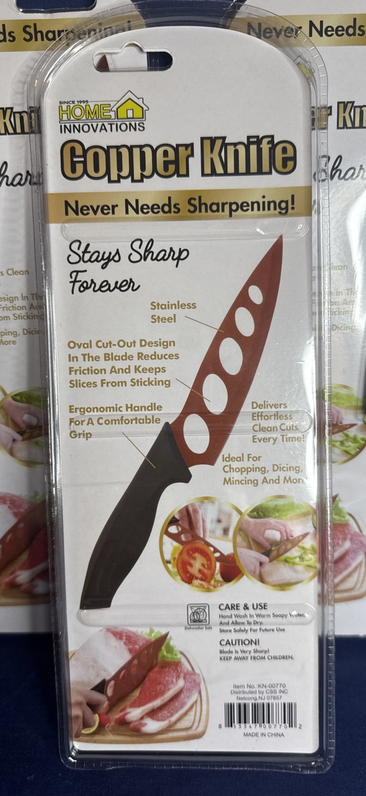 Lot Of 4-Home Innovations Copper Knife "Stays Sharp Forever!" Oval Cut Stainless