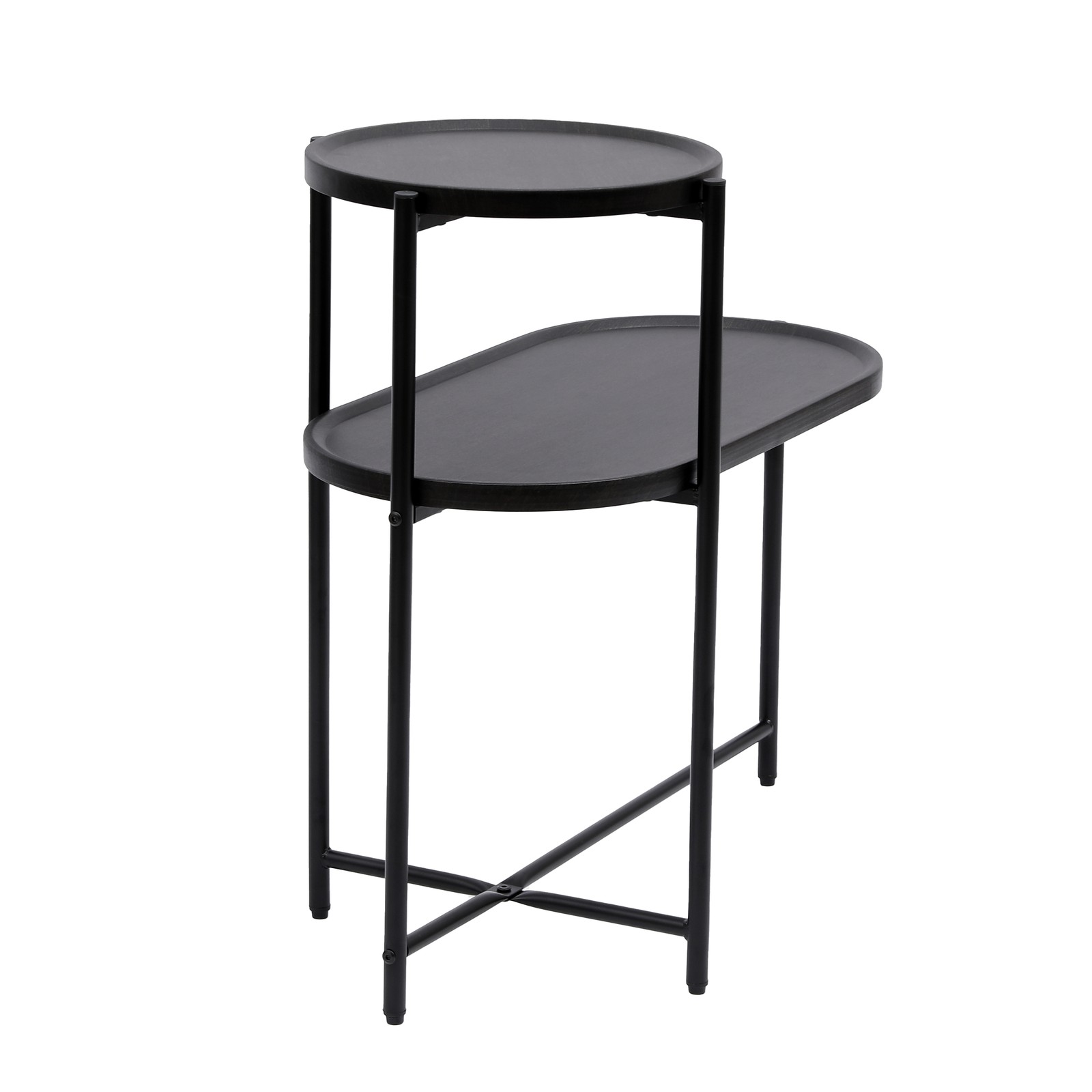 Round Coffee Table with Storage Tray 2 Tier End Tables Wooden Small Side Table