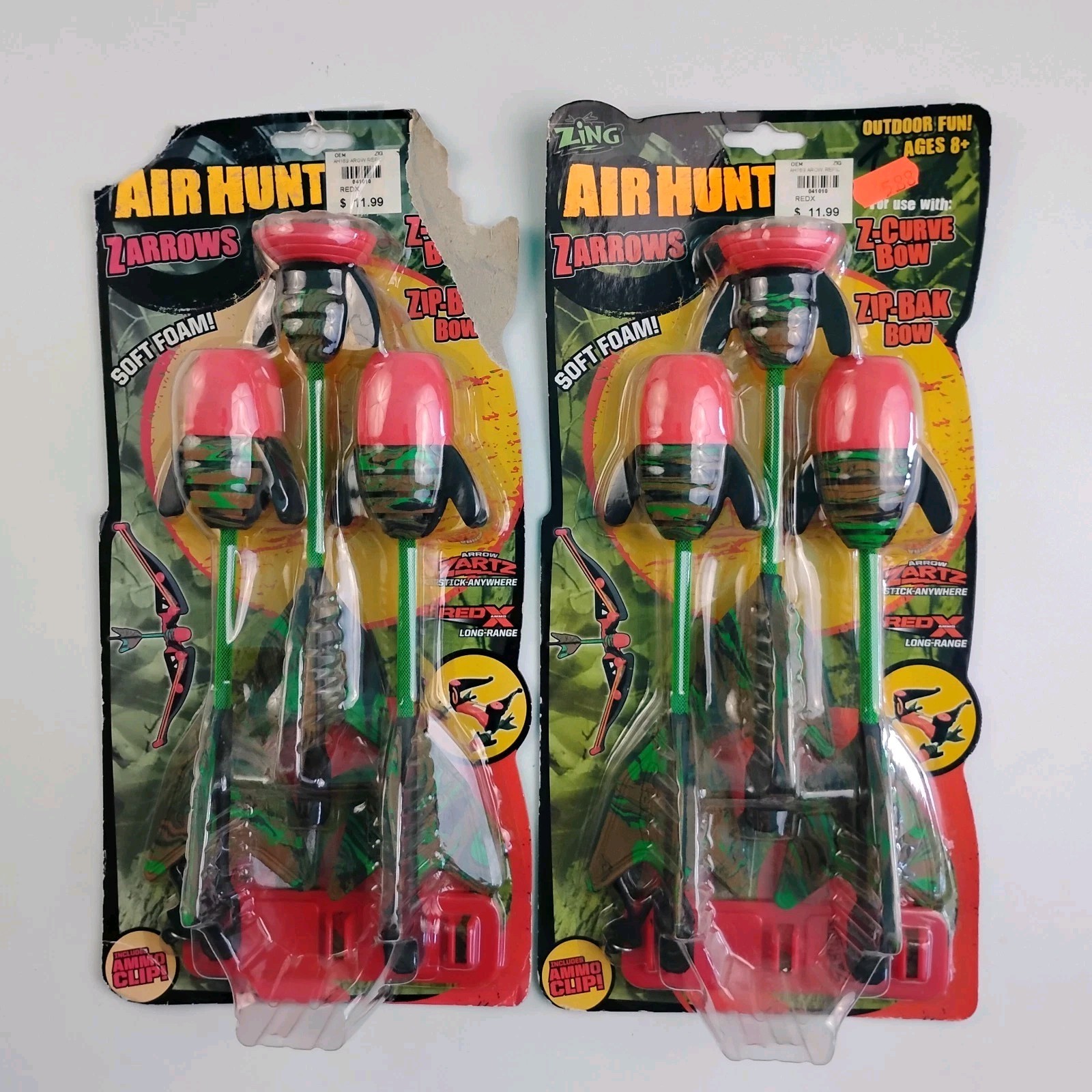 Zing Air Hunterz Z-Arrows Refill 3 Pack Green Red Foam Z-Curve Zip-Bak Lot Of 2