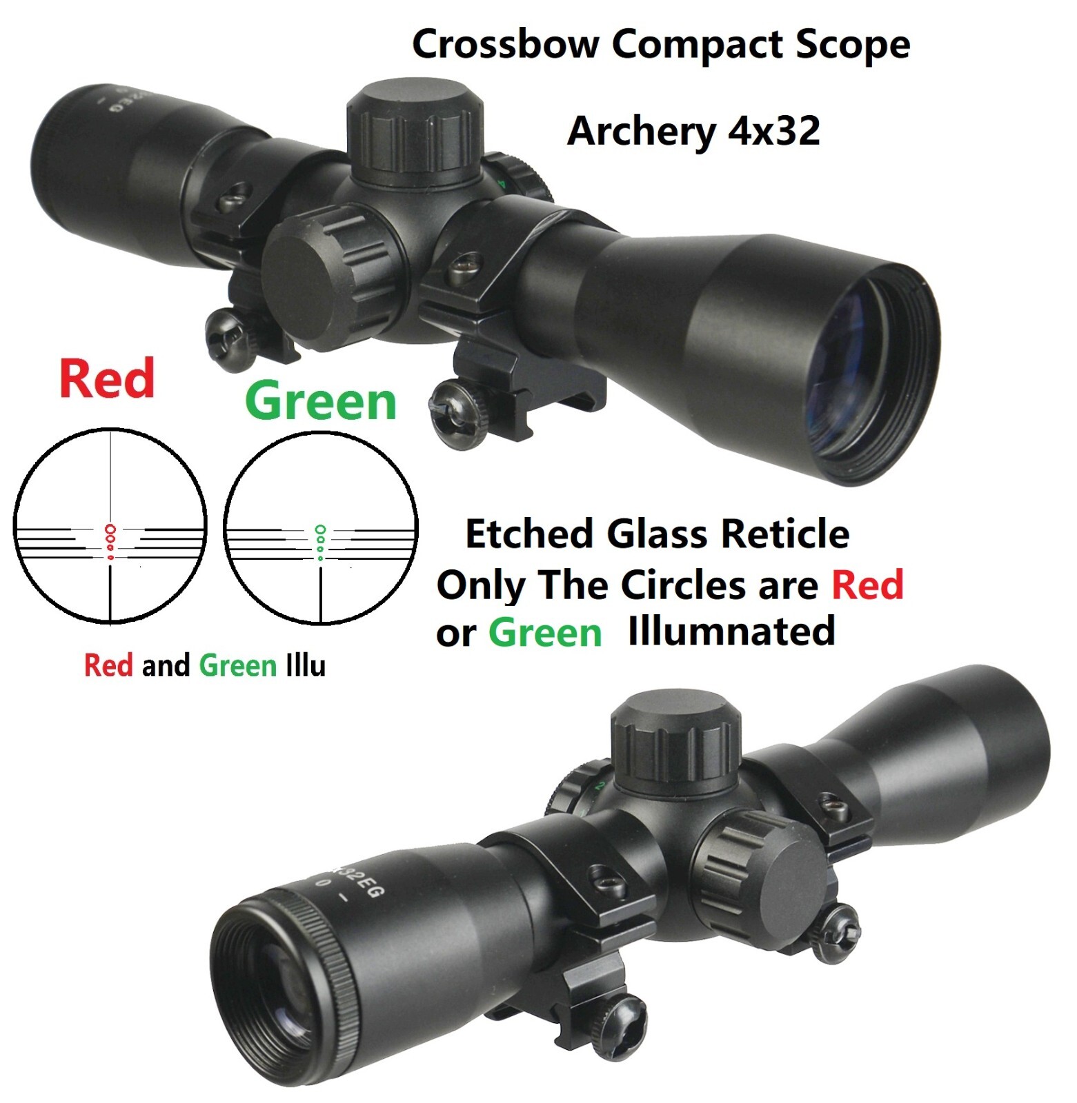 4x32 Compact Hunting Crossbow Archery Scope, Etched Glass Reticle Illuminated