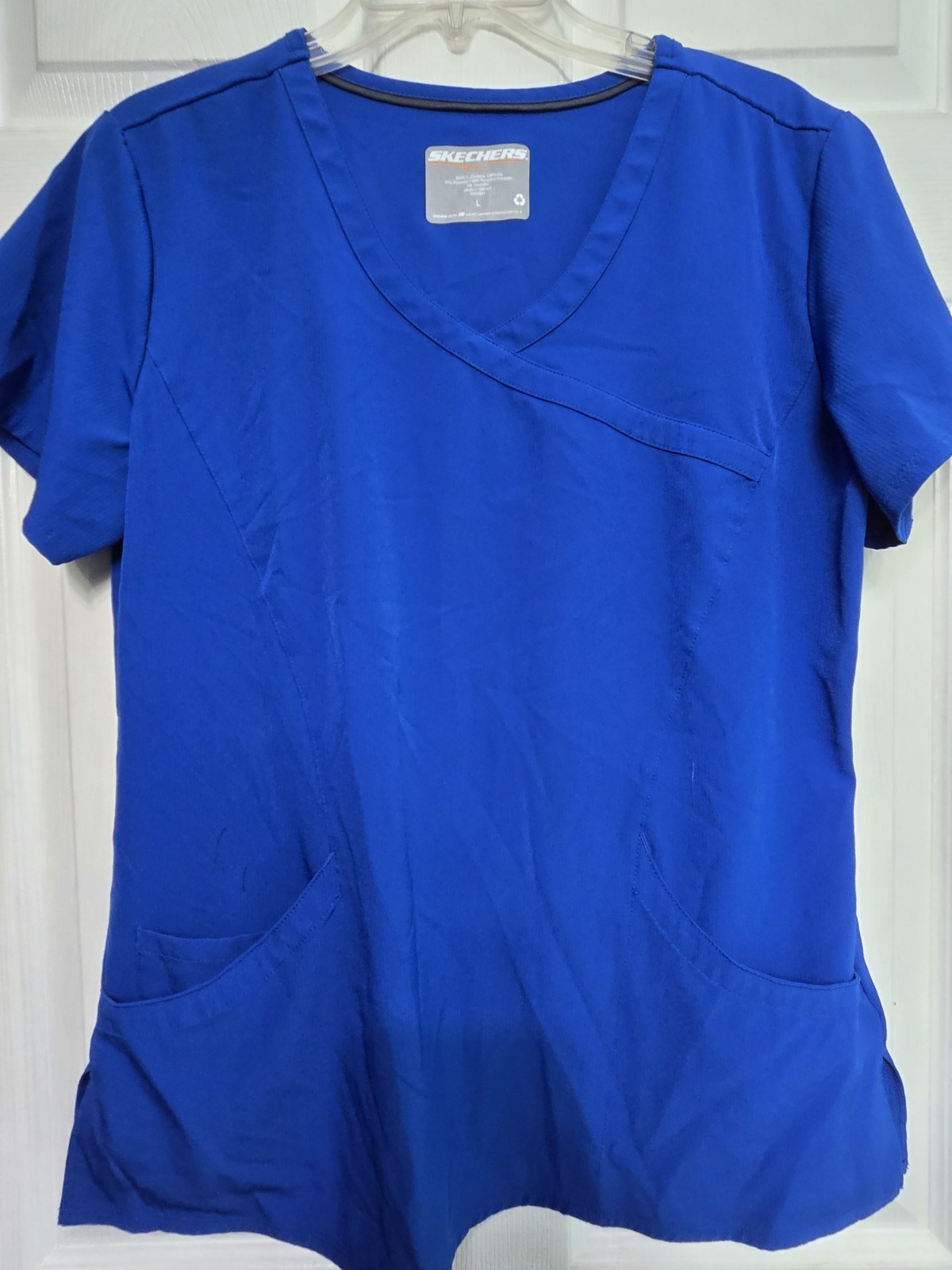 Skechers Scrubs Scrub Top size L-Royal Blue V-Neck -Chest 22.5"/L 27"