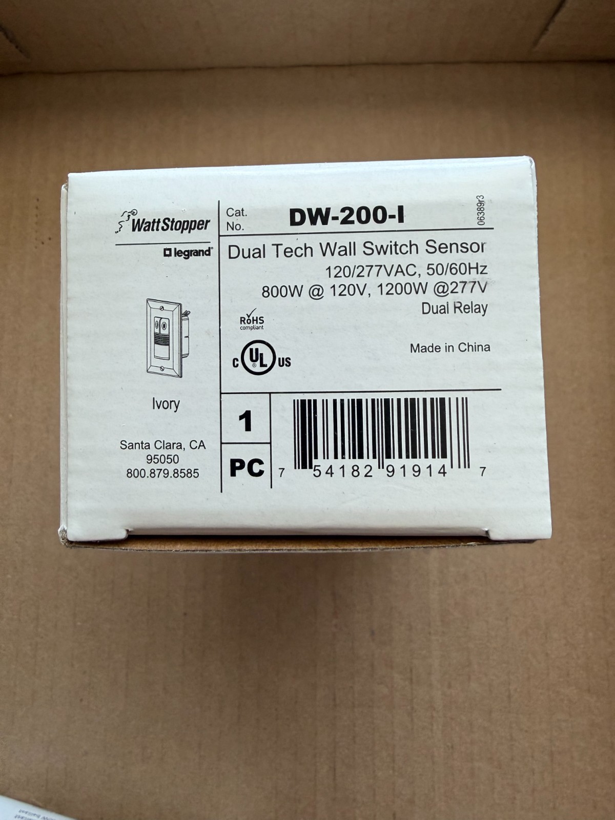 WattStopper DW-200-I Dual Tech Wall Switch Occupancy Sensor Dual Relay
