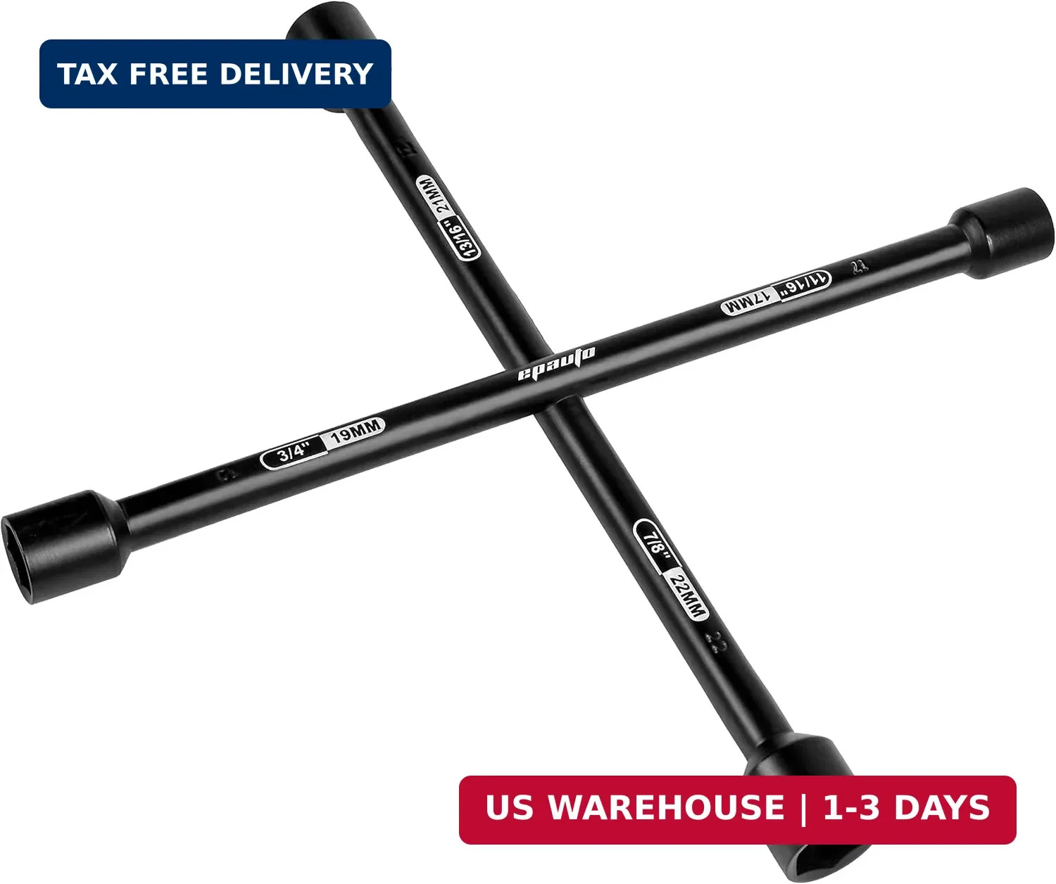 EPAuto 14" Heavy Duty Universal Lug Wrench, 4-Way Cross Wrench, Black