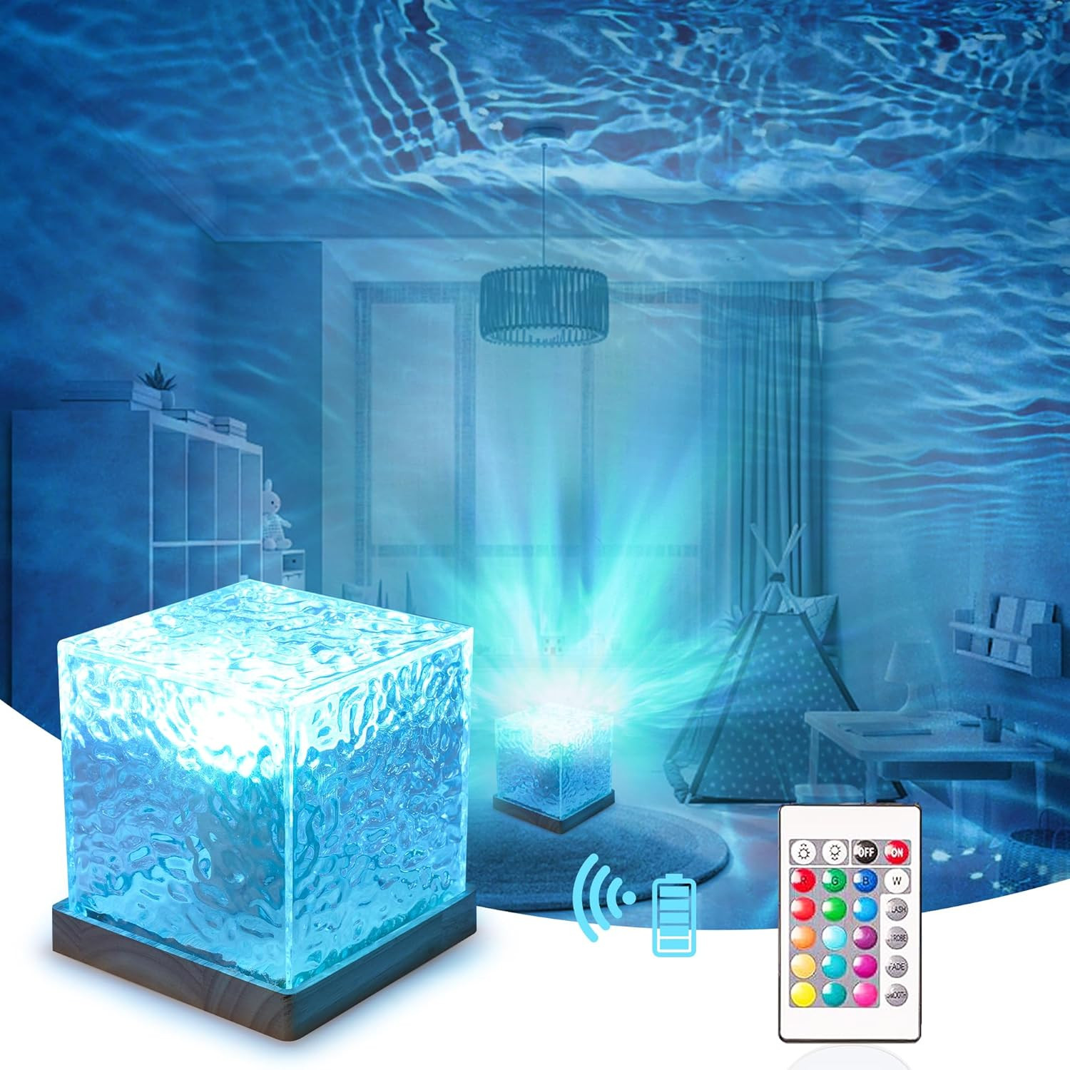 Ocean Wave Projector Light, 16 Colors Gradual Rotating Water Lamp with Remote...