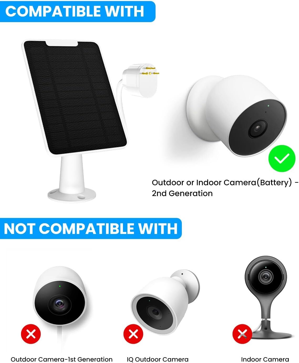 4Pcs Solar Panel Charger Compatible with Google Nest Camera Outdoor +13ft Cable