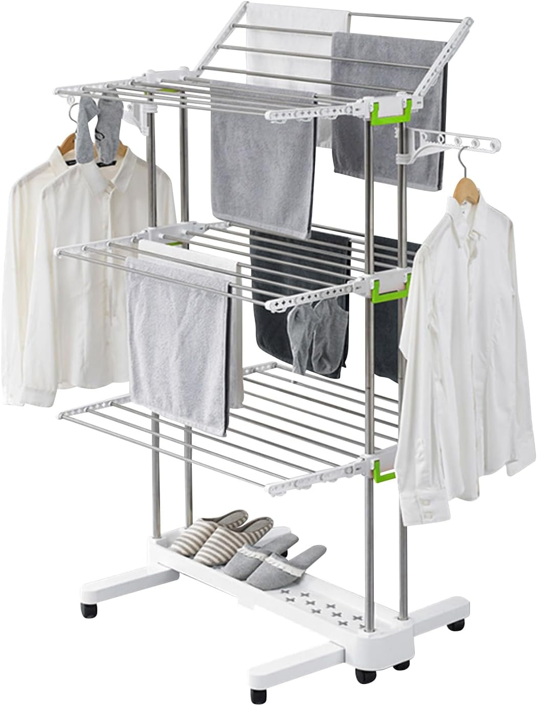 4-Tier Foldable Clothes Drying Rack with Wheels for Indoor & Outdoor Use