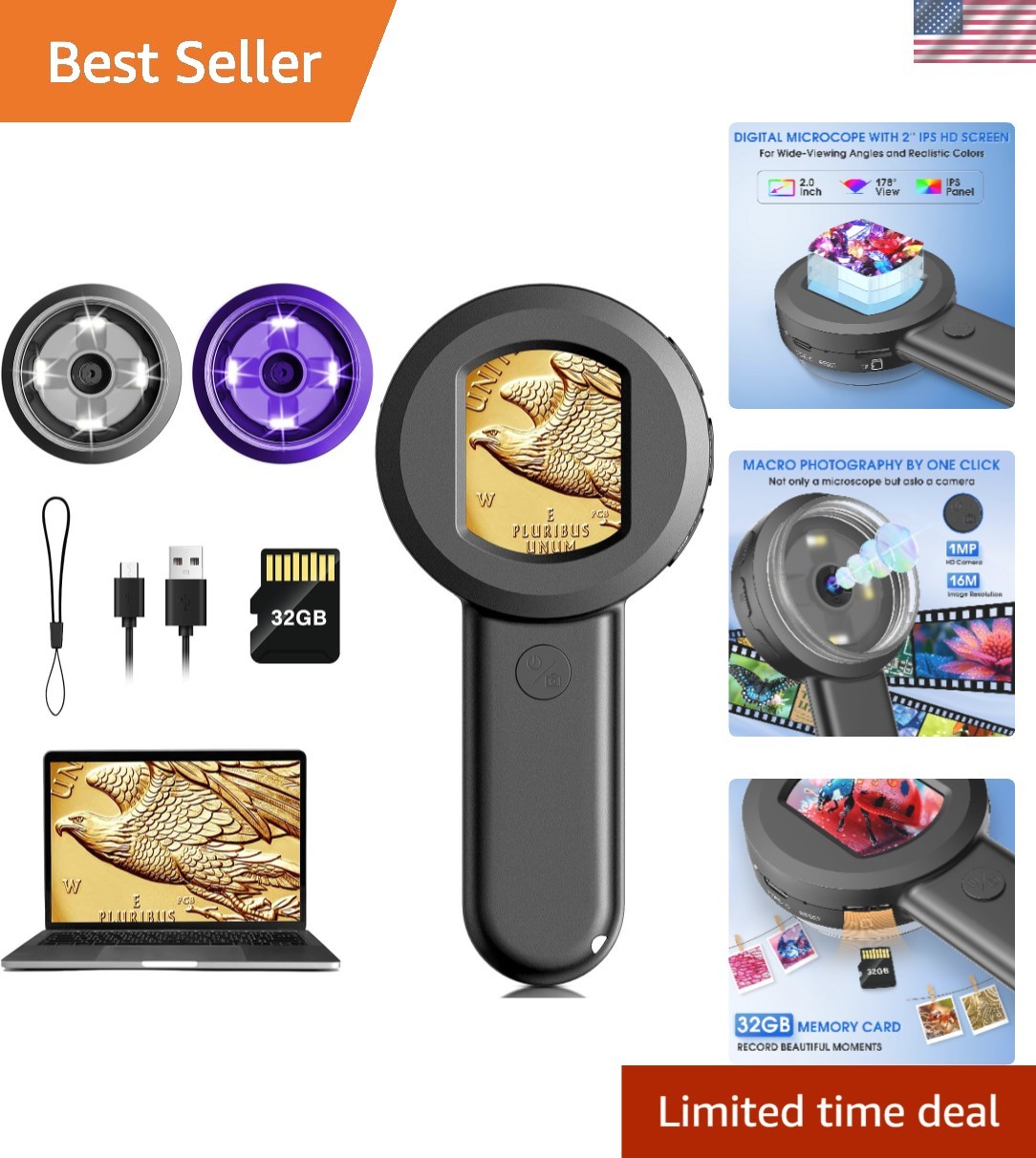 Pocket Digital Microscope Magnifying Glass with Light for Kids and Adults | 1...