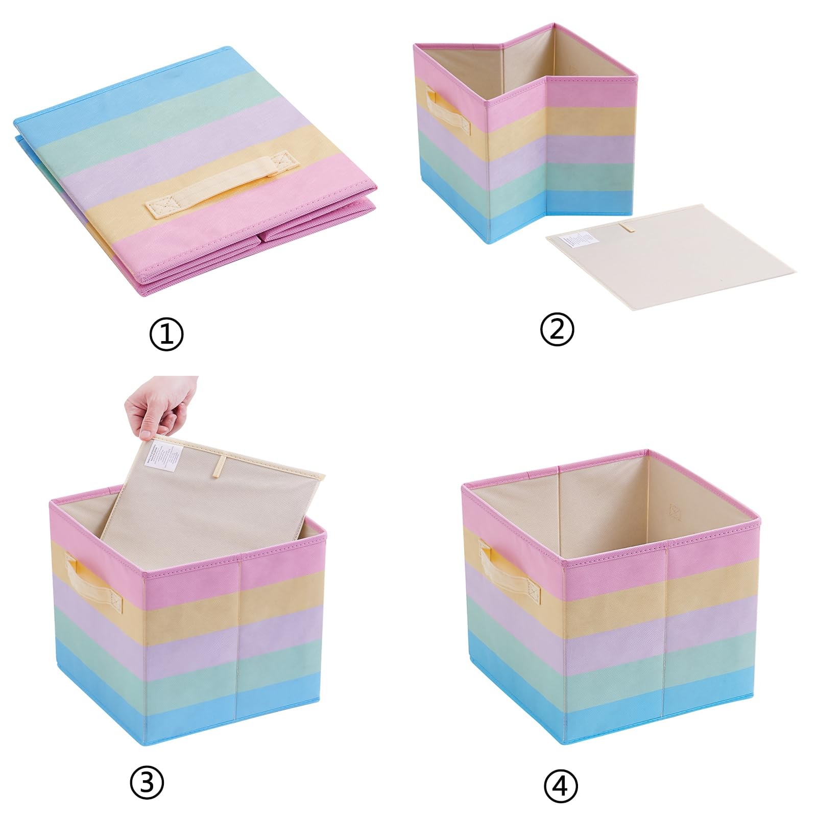 Lanrinwon 11 Inch Fabric Collapsible Storage Cubes,3 Pack Rainbow 11