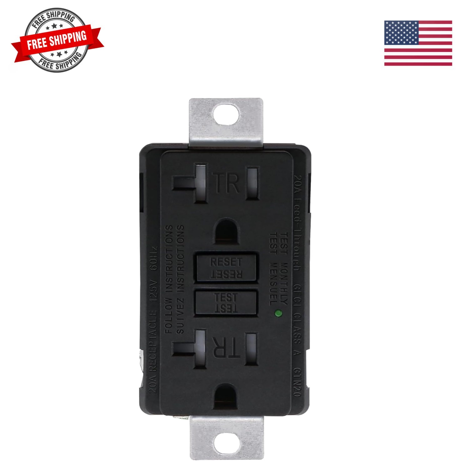 Generator GFCI Outlet 20Amp, Industrial Grade Self- Ground Fault Circuit Inte...