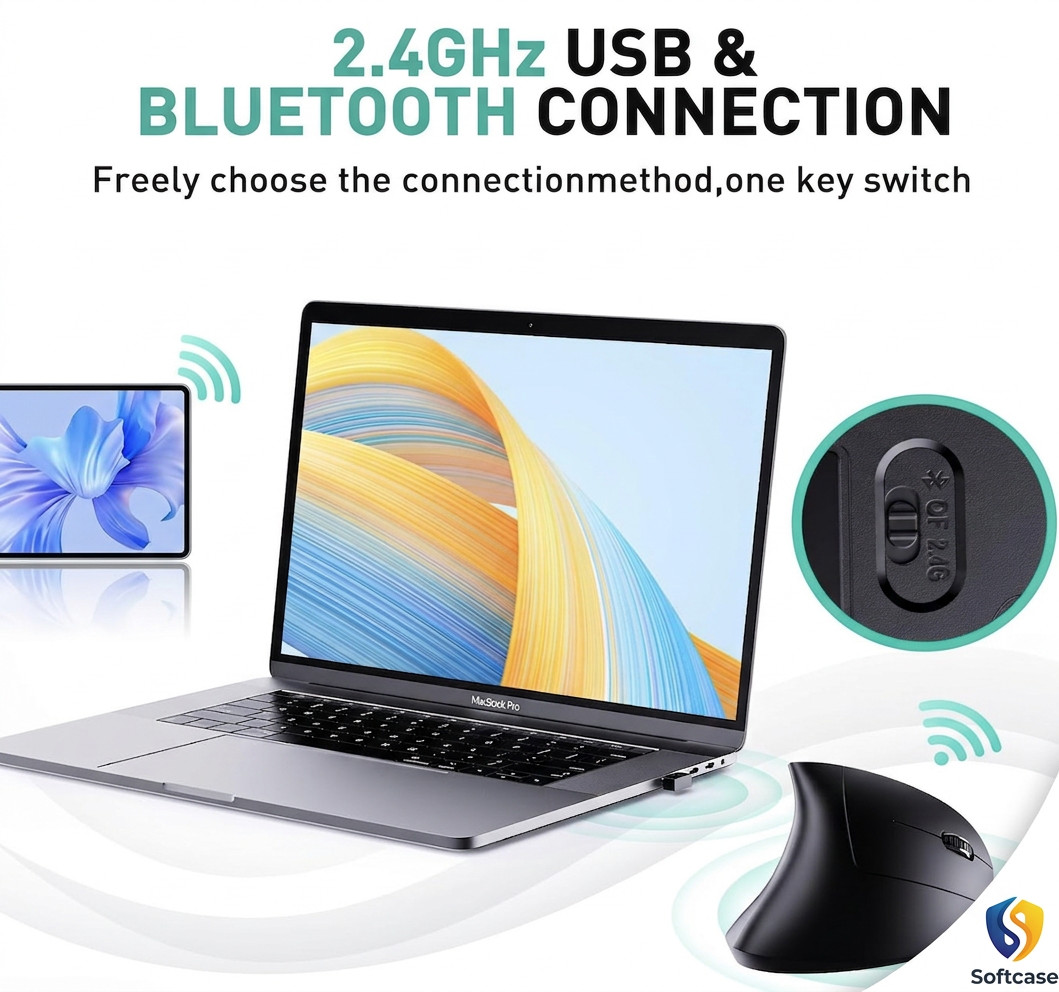Premium Bluetooth and 2.4G (2-in-1) Rechargeable Wireless Mouse, DPI-4800