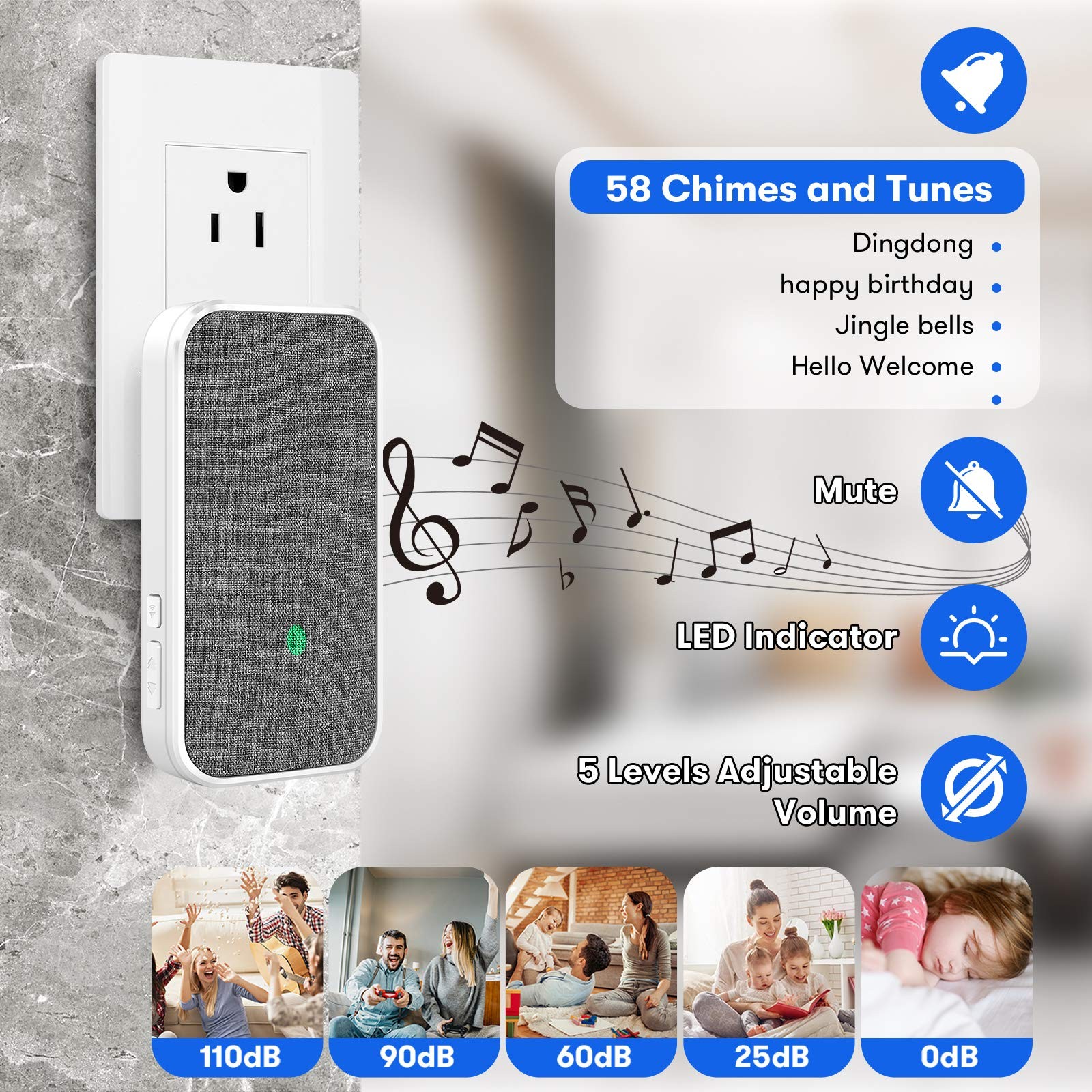 Wireless Doorbell, Remote Door Bell Ringer Wireless Long Range 1300FT with Fa...
