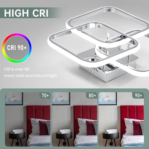 Modern Ceiling Light,Dimmable LED Ceiling Light Fixtures with Remote Chrome