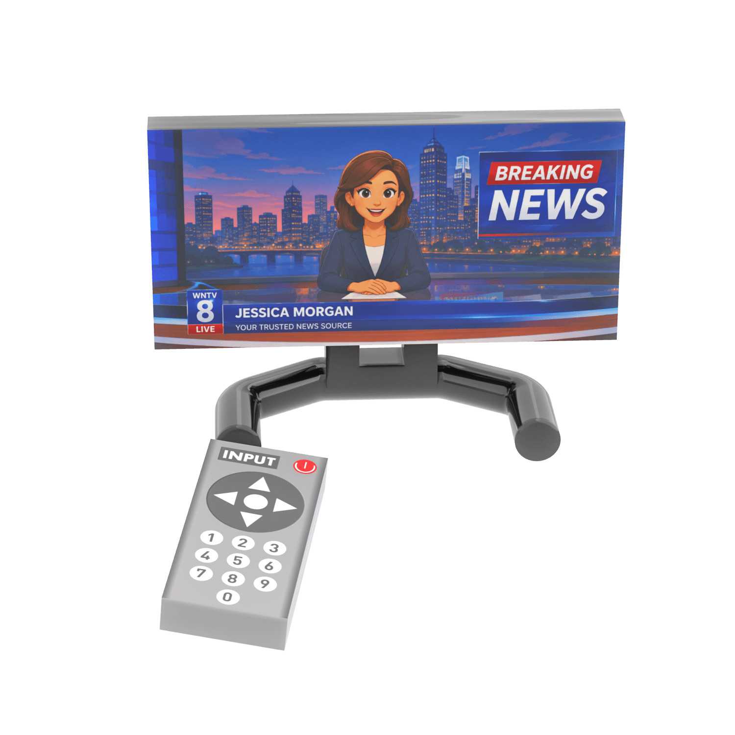 TV and Remote - Watching the News - Custom Printed - Minfig Scale - MOC