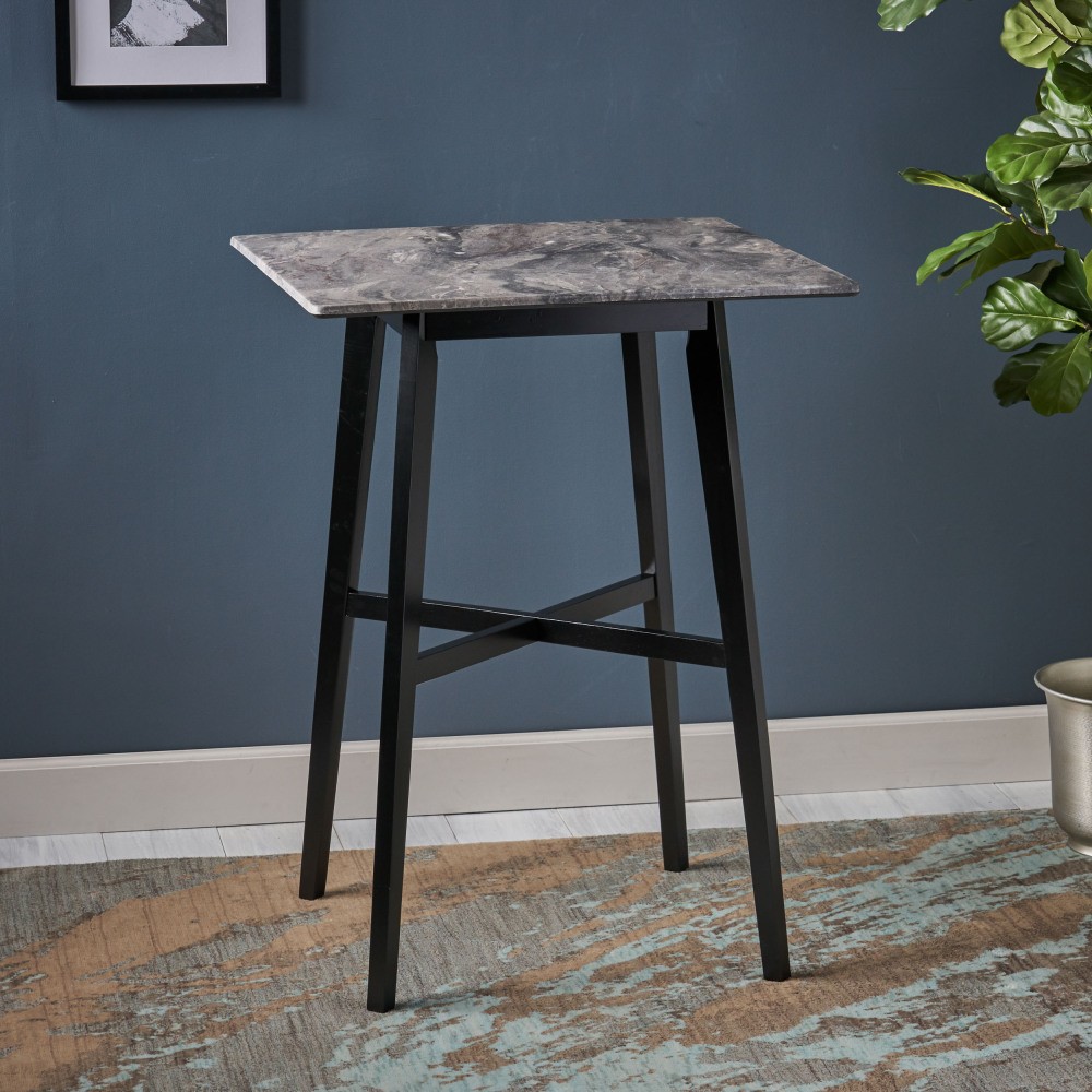 Dining Table Rubberwood Legs Marble Finish High-Pressure Laminate Surface