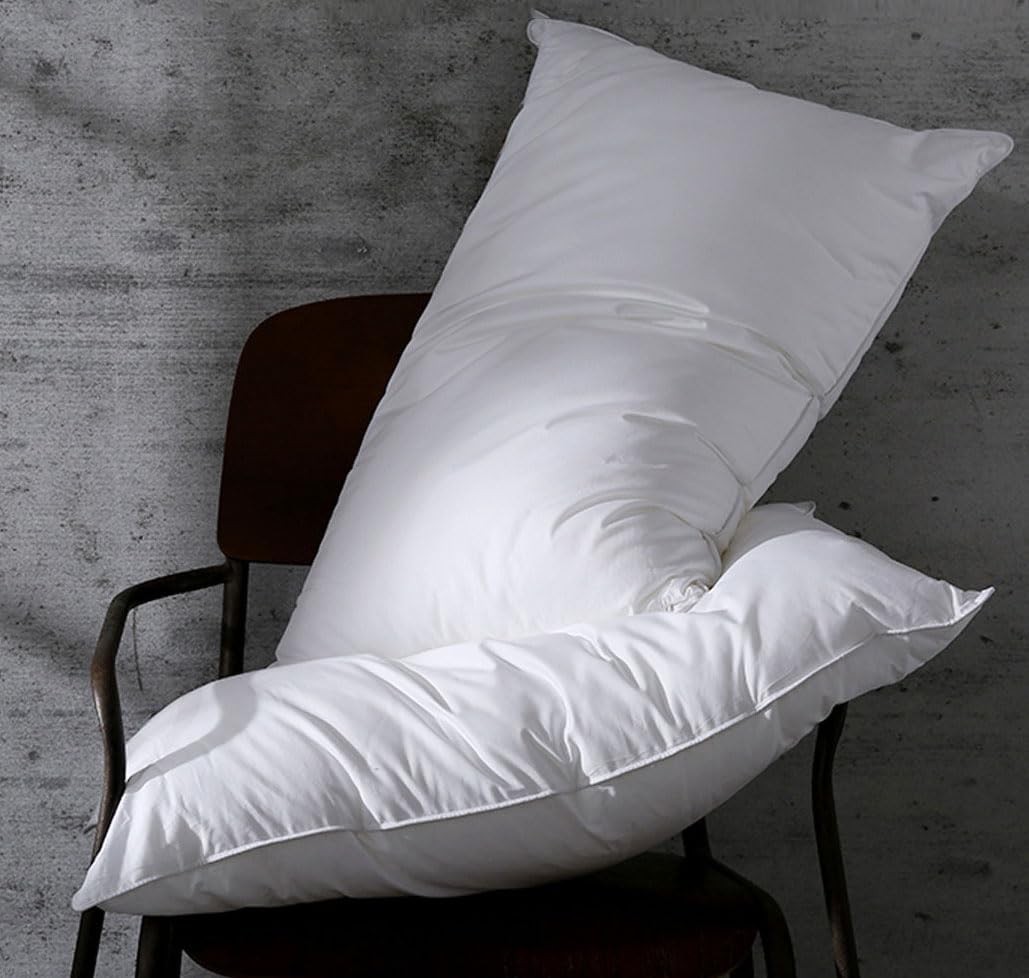 Set of 2 White Goose Feather Bed Pillows Queen Size- Soft 100% Cotton, Medium So