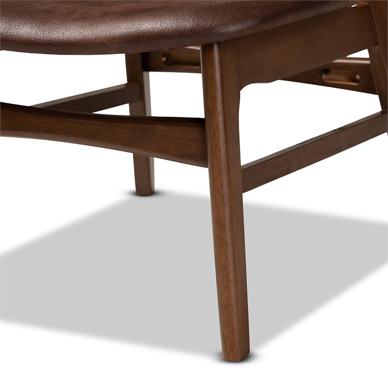 Bowery Hill 16.1" Mid-Century Wood/Faux Leather Accent Chair in Walnut Brown