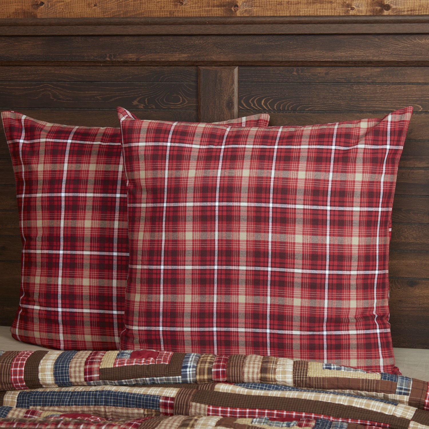 Rustic Euro Sham Red Braxton Cotton Plaid Square Bedroom Decor VHC Brands