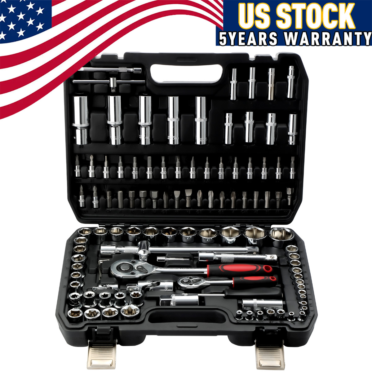 108X Mechanics Tool Set Kit 6-Point Socket Ratchet Wrench Set Repair Tool Case