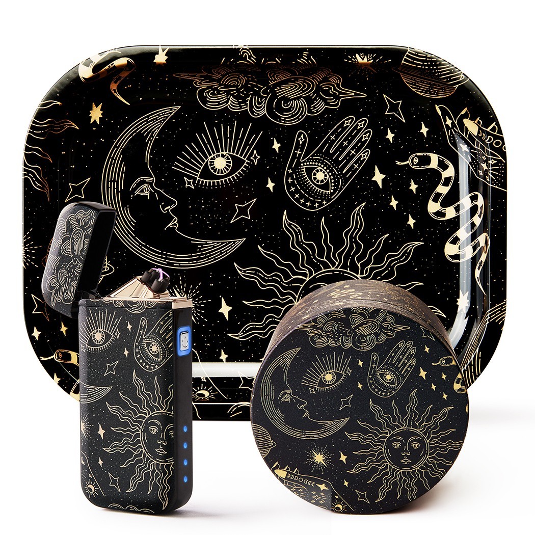 Tarot Printing Rolling Tray Set with Grinder and Electric Lighter Combo Kit Gift