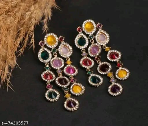 Kundan Jhumka Earrings Indian Gold Plated Bollywood Style Jewelry Set