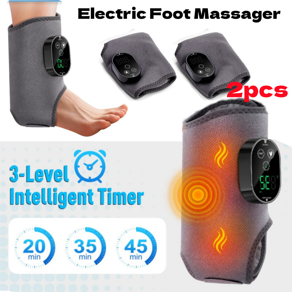 2pcs Cordless Foot Ankle Massager Pain Relief w/6 Heat Levels & 3 Vibration Mode