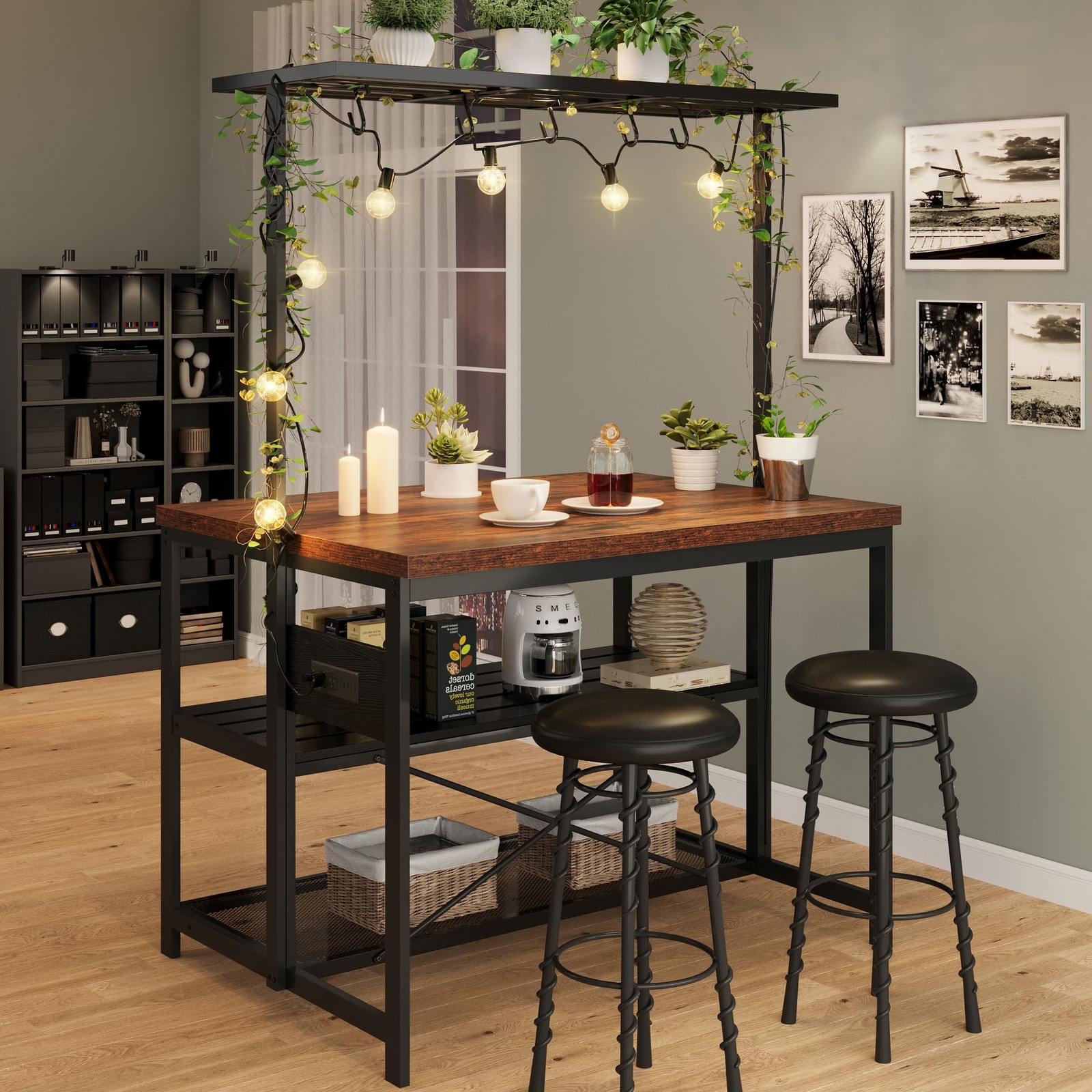 Kitchen Island With Storage 3 Tier Microwave Stand Oven Shelf, Coffee Bar Table