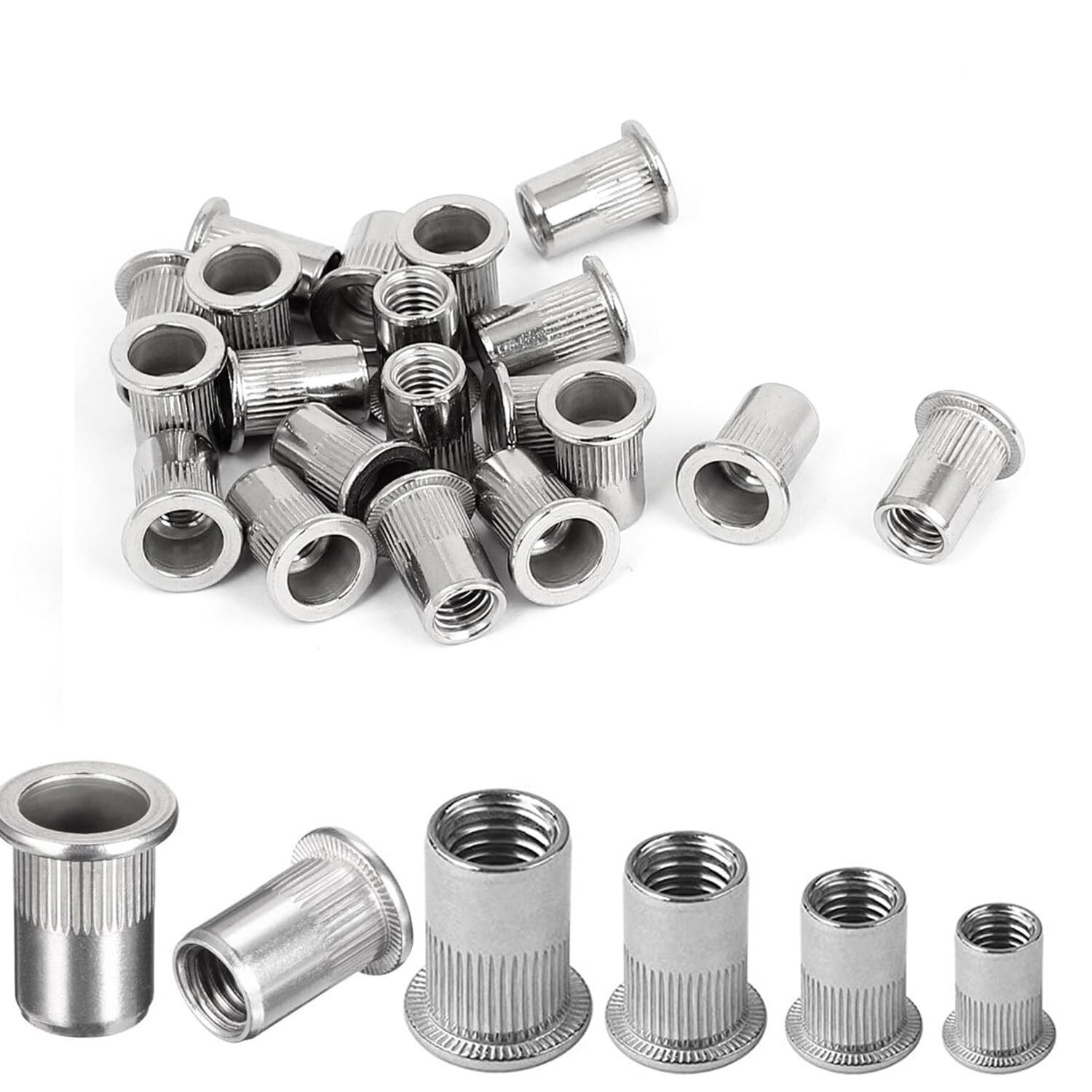 "M8 Rivet Nuts - 30 Pcs Stainless Steel Rivnuts Flat Head Insert Nut with Knur..
