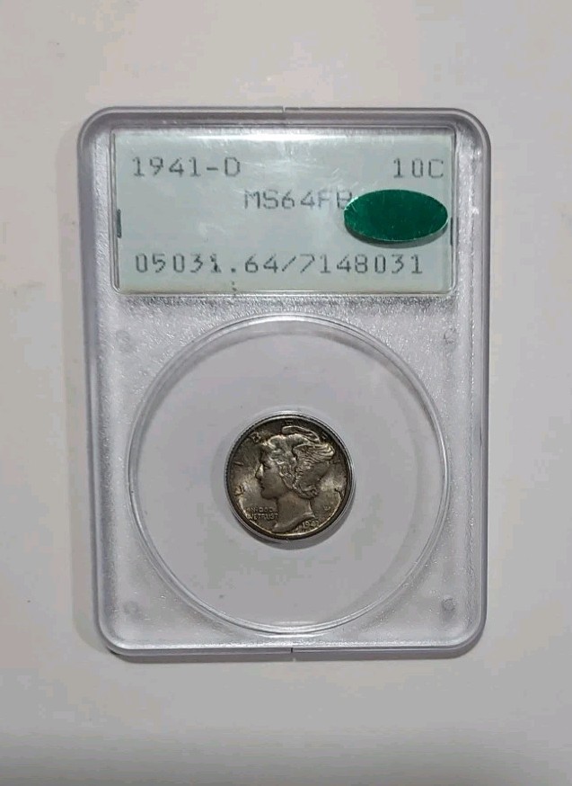 1941 D Mercury Dime 10C PCGS MS64 FB CAC Sticker Rattler OH OGH Old Green Holder