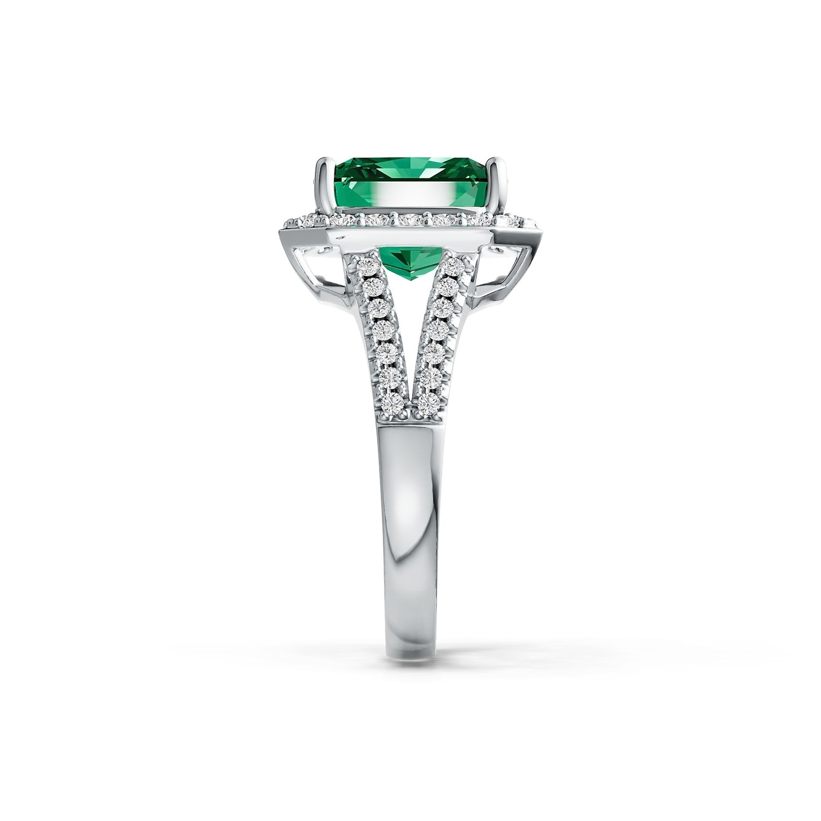 Sterling Silver Semi Mount Ring Setting Emerald OCT 10x10mm Halo Split Shank