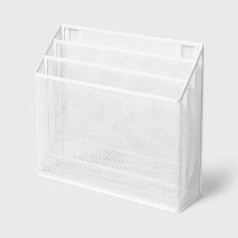 Mesh Hanging File Sorter with Keyholes White: Wall File Holder, Steel
