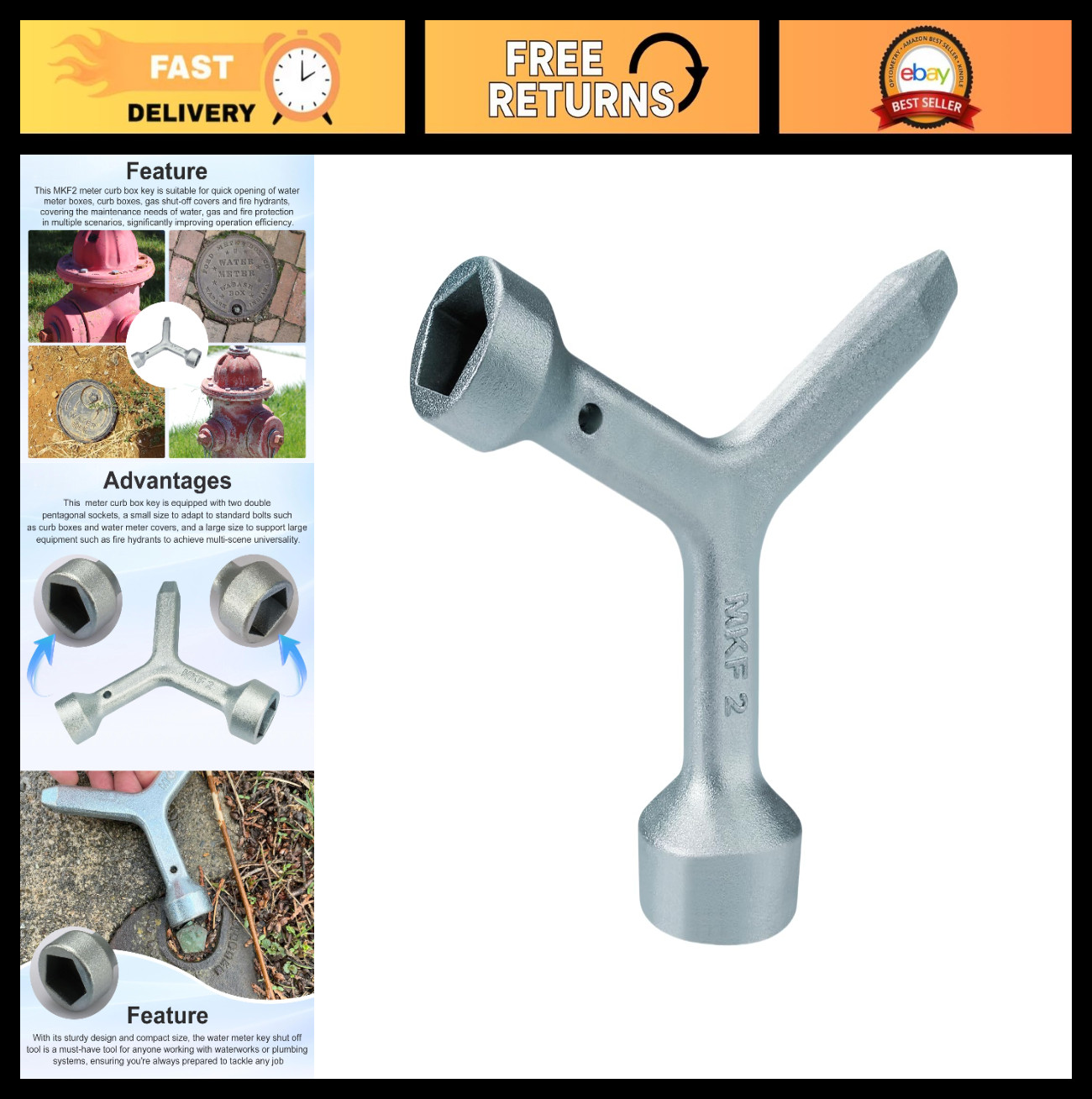 Water Meter Box Key for Quick Access to Meter Boxes, Valve Covers & Fire Hydrant