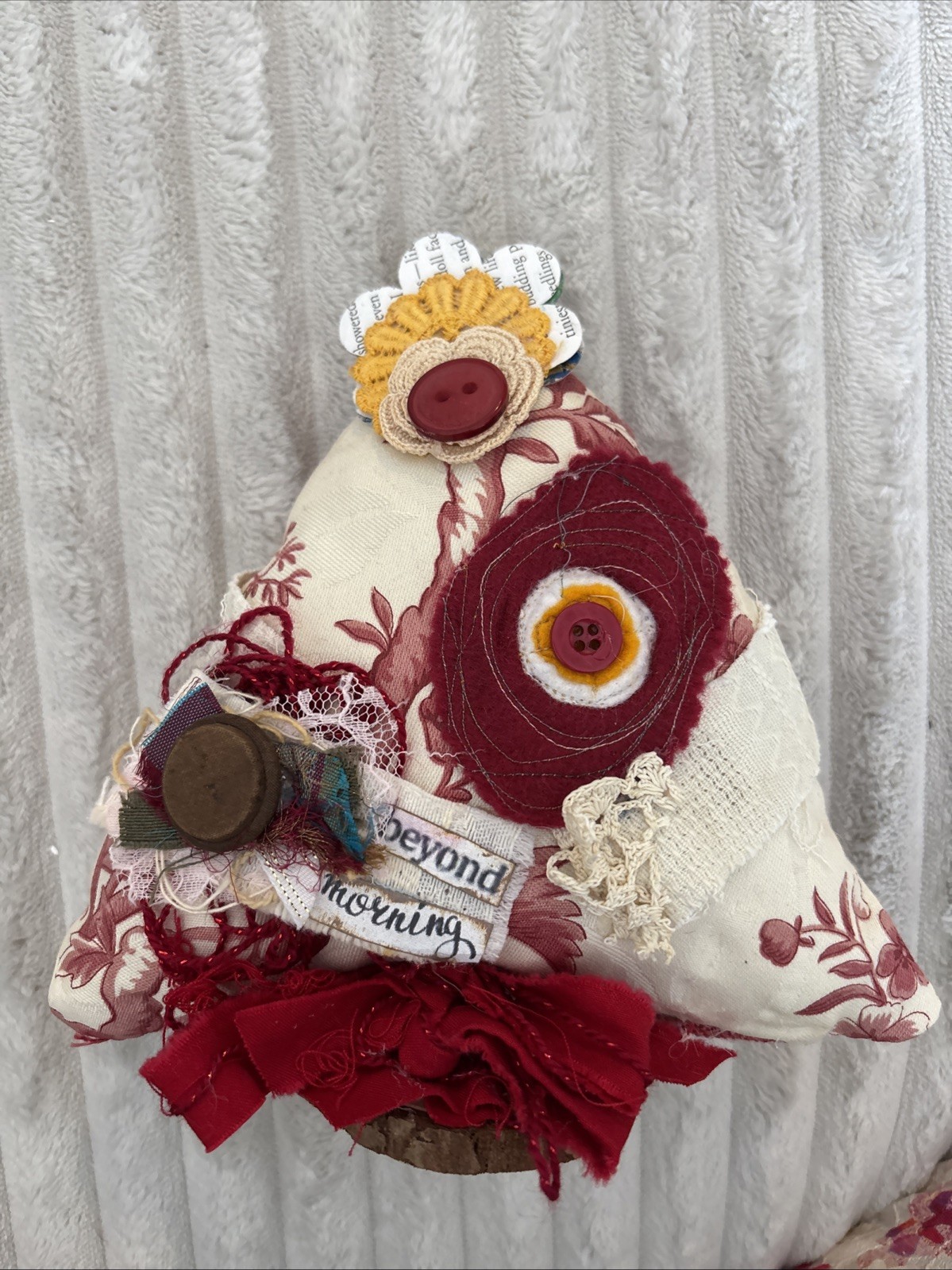 Embellished Tree Handmade Decor Mini Boho Eclectic Collage In Reds Cottage 8”