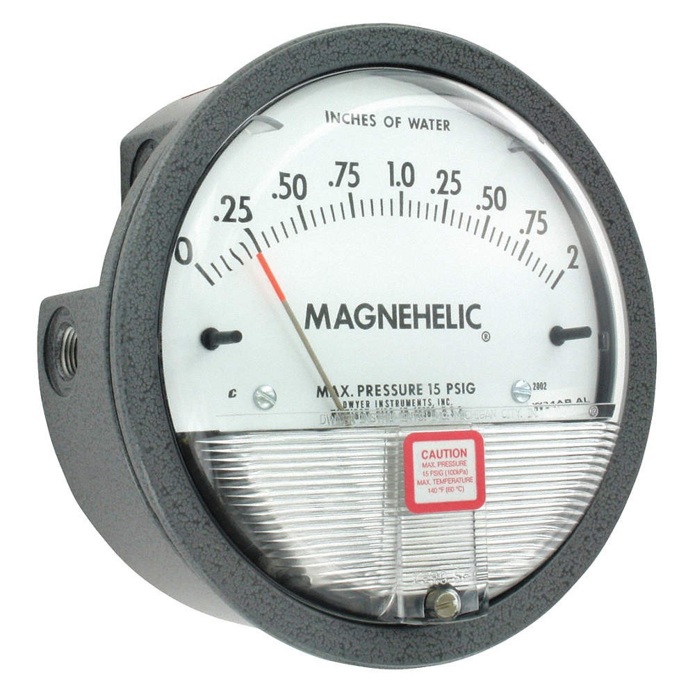 DWYER 2002 Pressure Gauge,0 to 2 In H2O 3T317