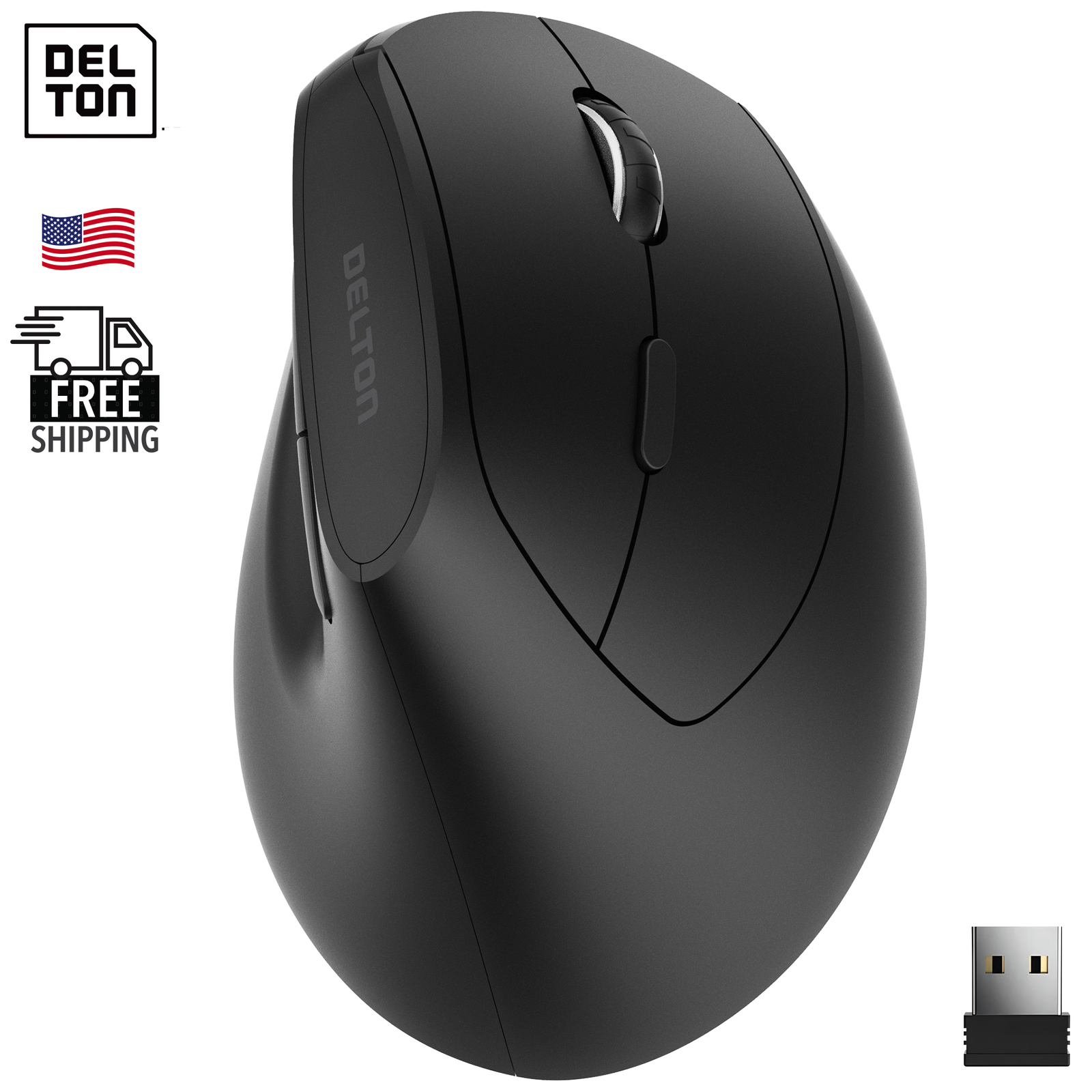 Delton S12P Wireless Ergonomic Computer Mouse - Black