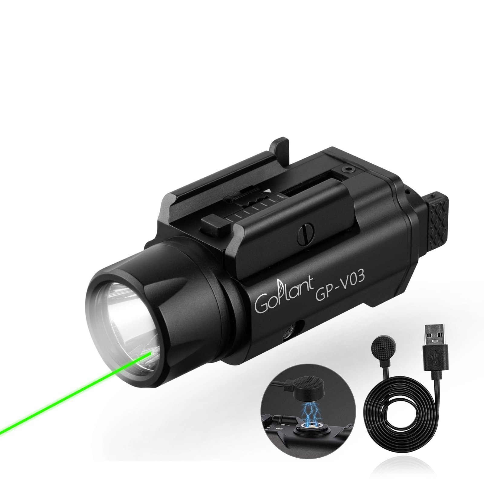 1750 Lumens Weapon Laser Light Combo - Adjustable Rail LED Light and Green La...