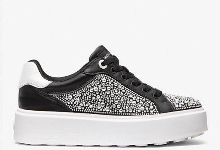 Michael Kors Romey Lace Up Embellished Platform Sneaker New Size 7.5 Black $195