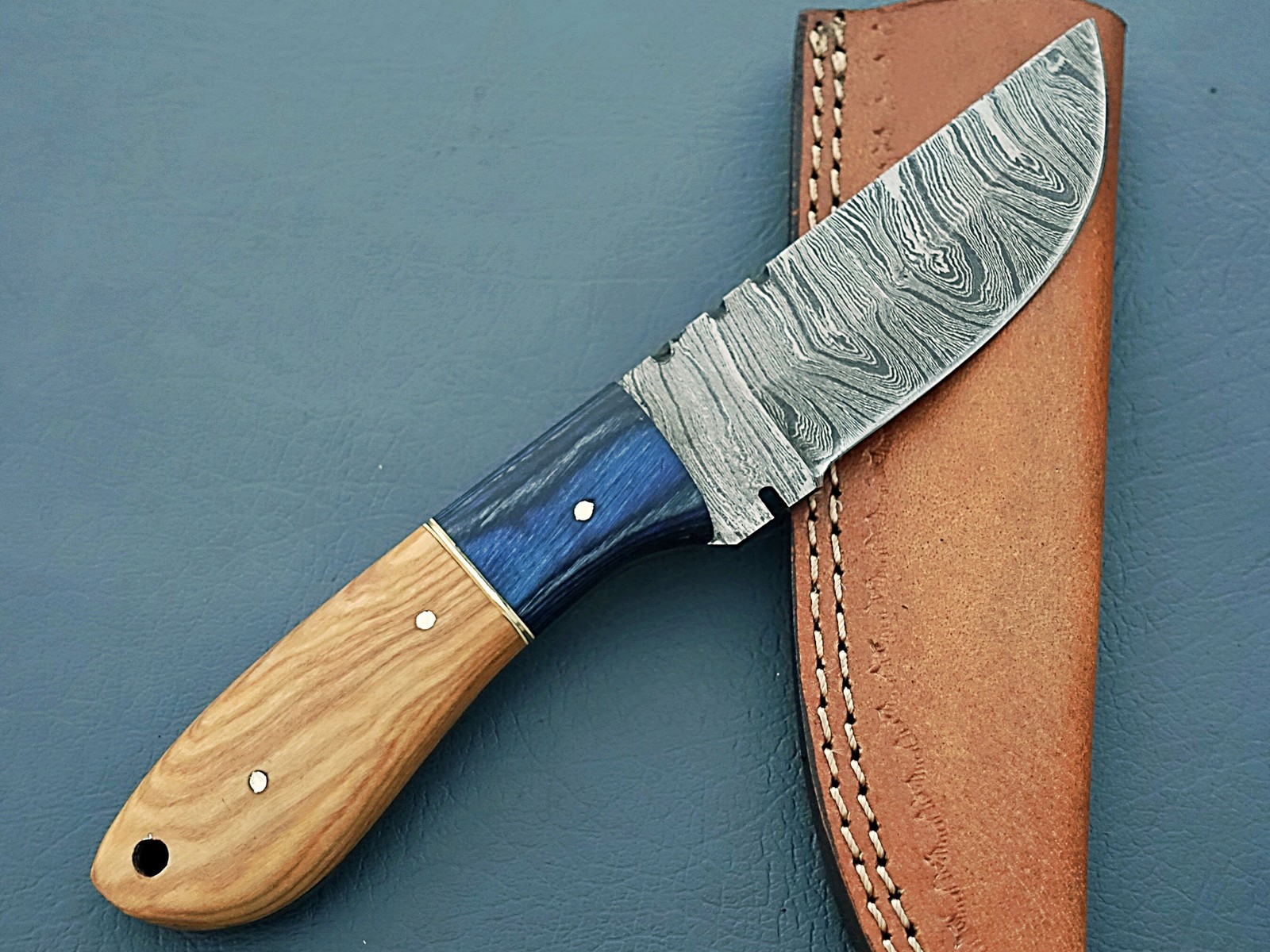 Handmade Damascus Steel Hunting Knife Wood & Bone Handle w/Sheath