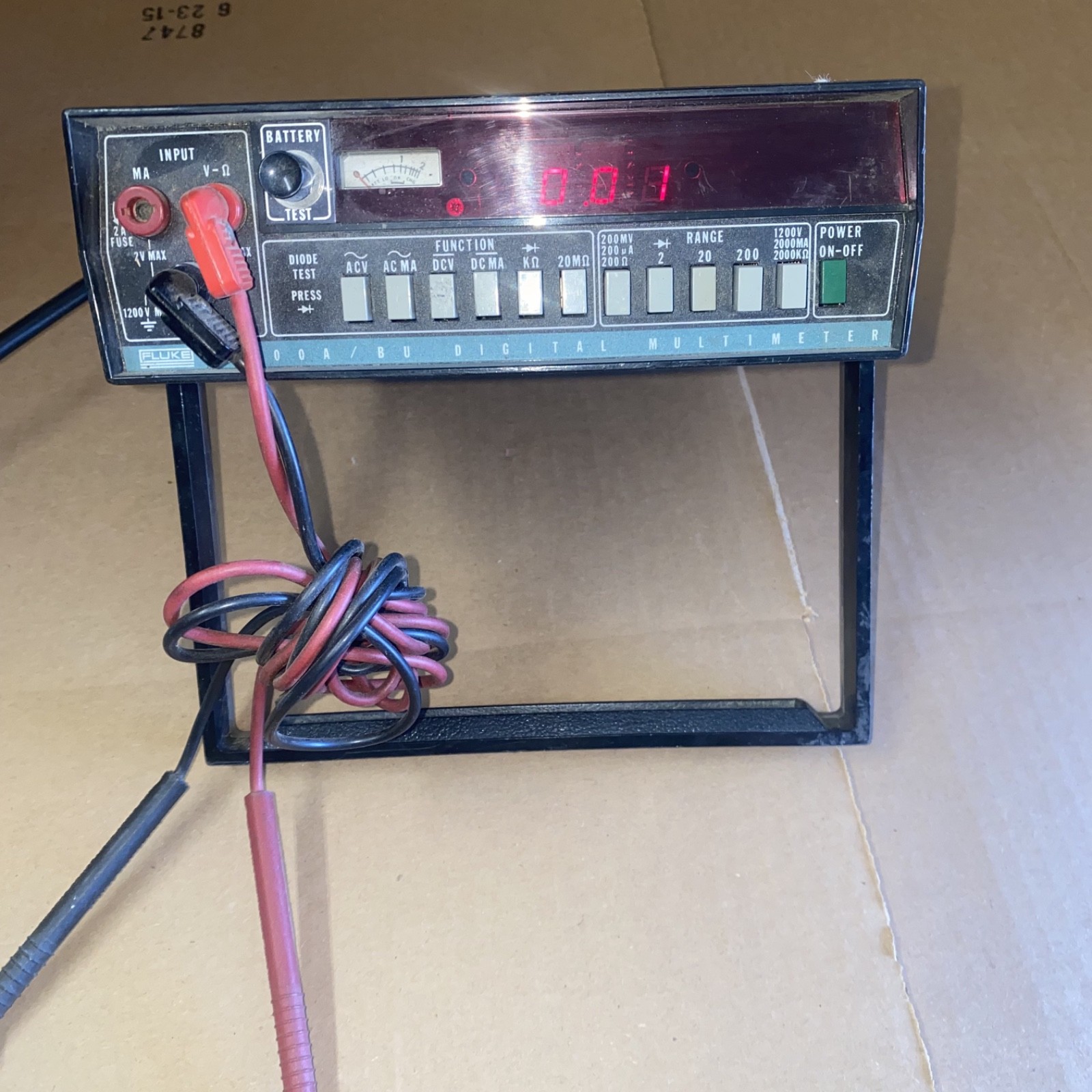 Fluke 8000A Digital Multimeter Powers Up  Sold As Is for Parts 8000A/BU