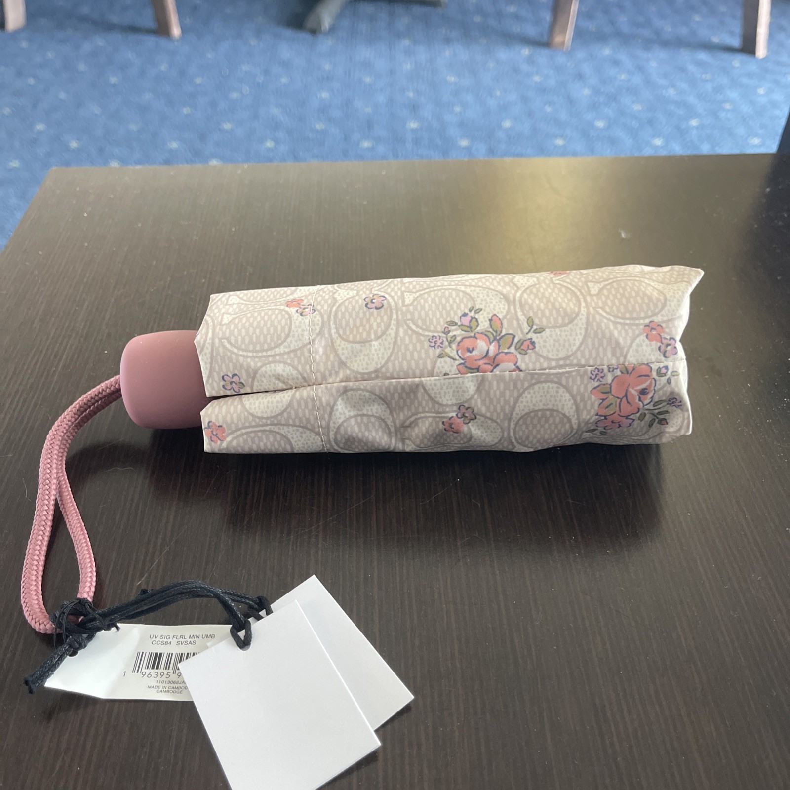 NWT Coach CCS84 Uv Protection Mini Umbrella With Floral Print Silver/Sand Multi