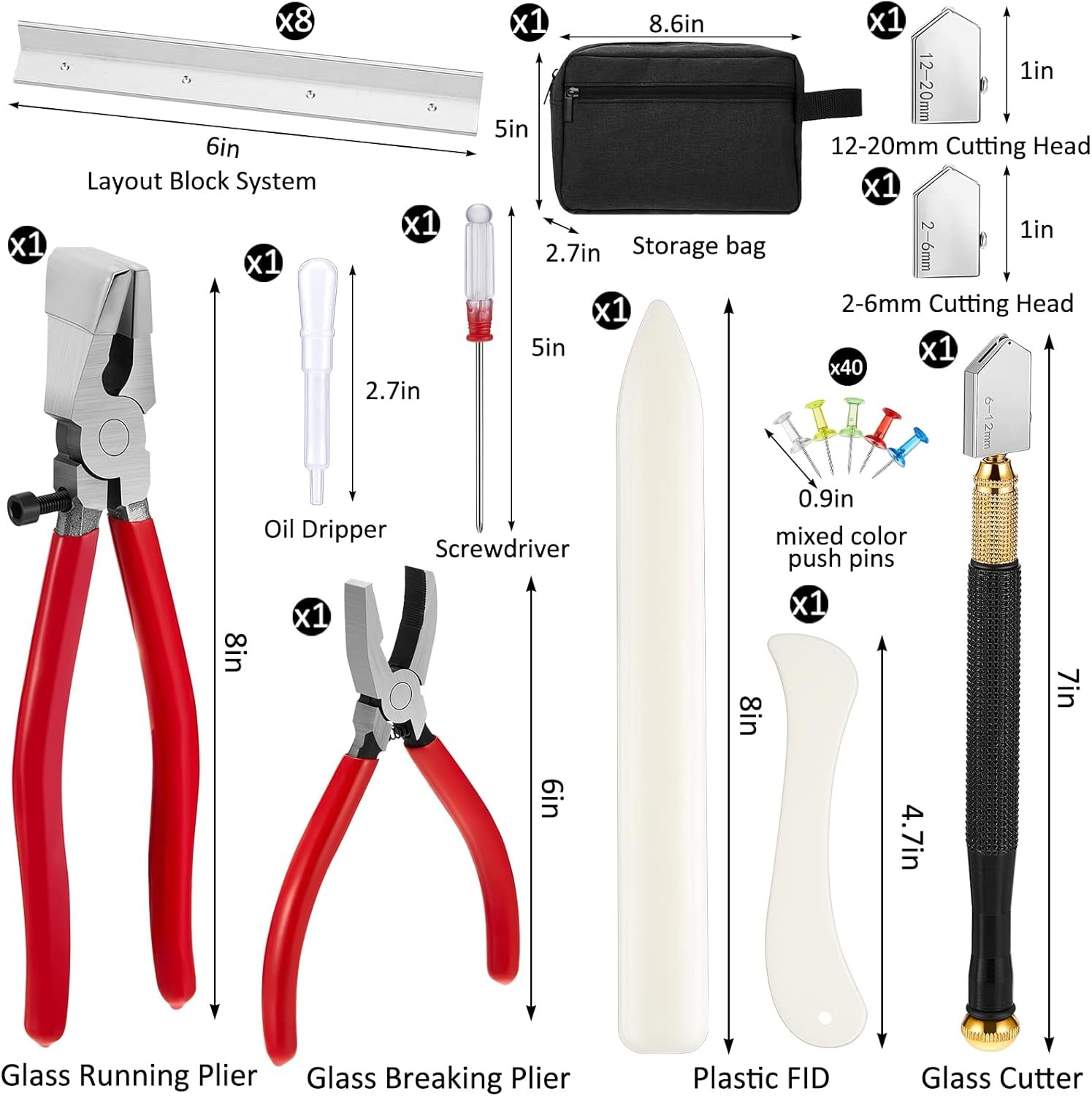 58 Pcs Stained Glass Supplies Cutter Kit Including 8 Layout Block System 2...